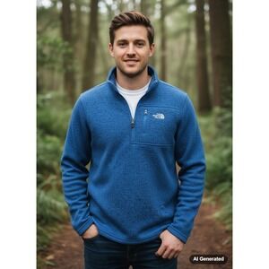 The North Face Blue Speckled Fleece 1/4 Zip Pullover Men's Size L
